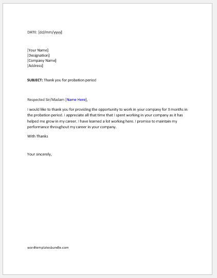 probationary period letter